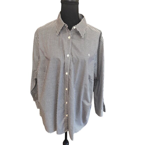 Lauren Ralph Lauren Black & White Gingham Non-Iron Cotton Button-Up Shirt 2X - Picture 1 of 8